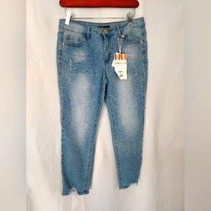 Denim Couture Red Denim Trendy Skinny Destressed Jeans. Size 9
